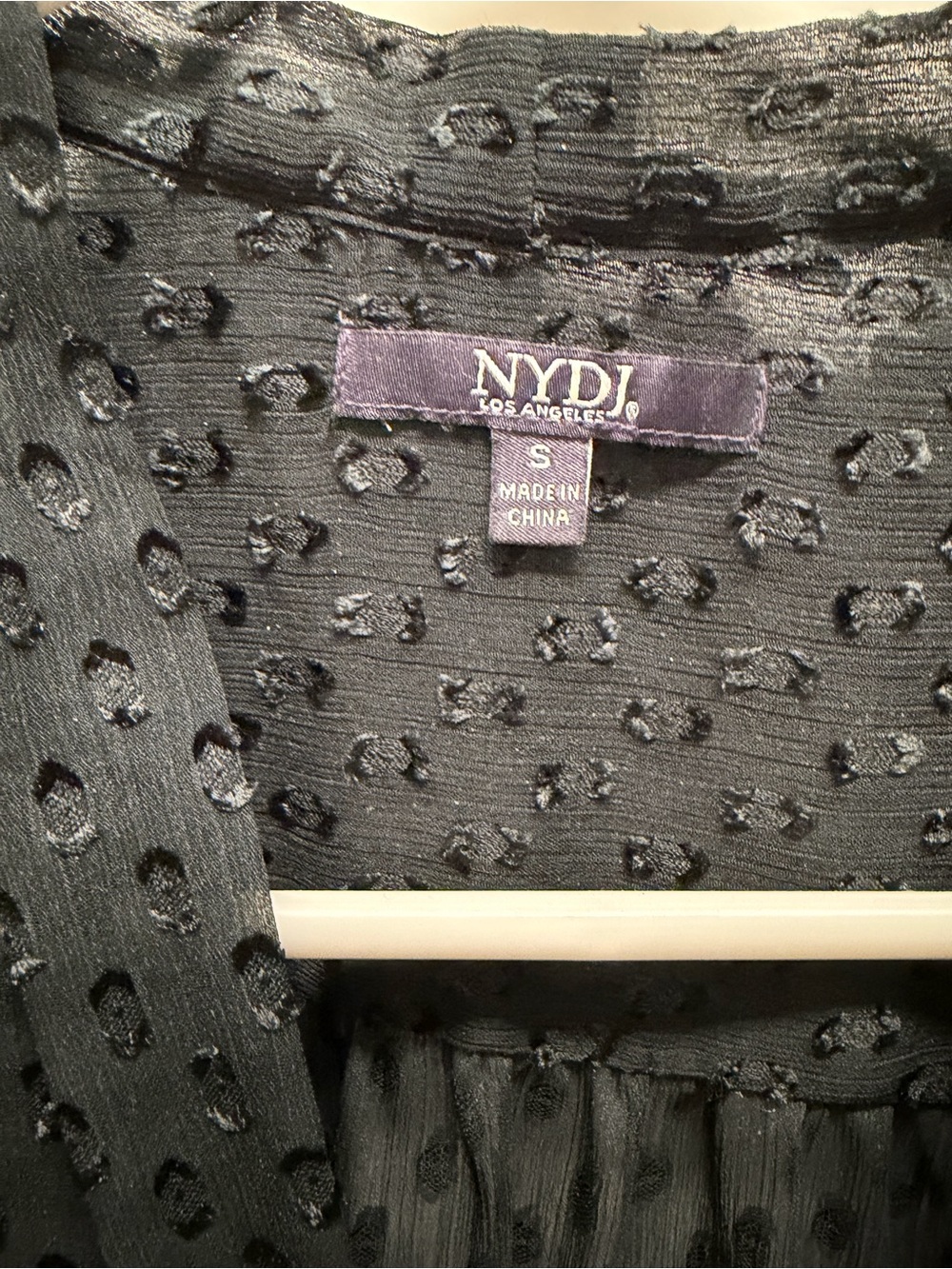 NYDJ Black Textured Dot Long-Sleeve Tie-Neck Shirt - Picture 2 of 3
